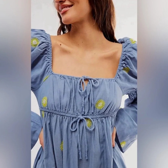 New! Free People Emory Embroidered Sun Midi Dress blue nwot 27068 - Picture 3 of 14